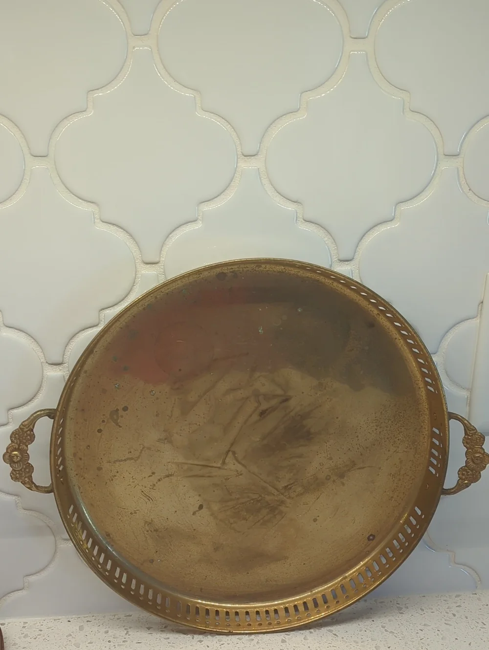 Vintage Brass Decorative Serving Tray - Gold